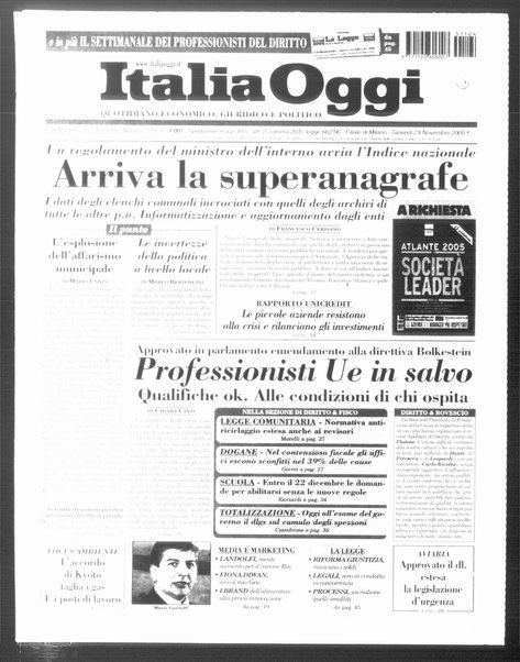 Italia oggi : quotidiano di economia finanza e politica